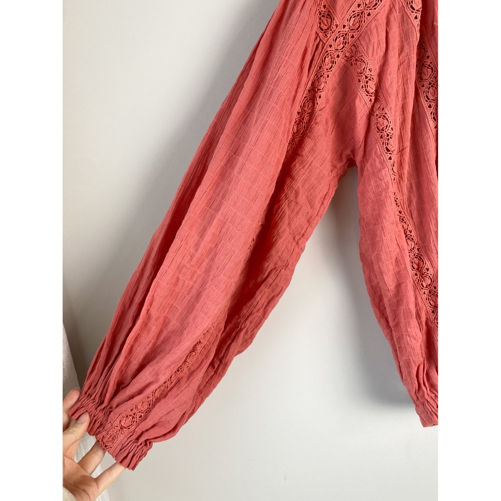 Free People Maria Maria Lace Embroidered Peasant Blouse S Terrocatta Oversized - Picture 6 of 11